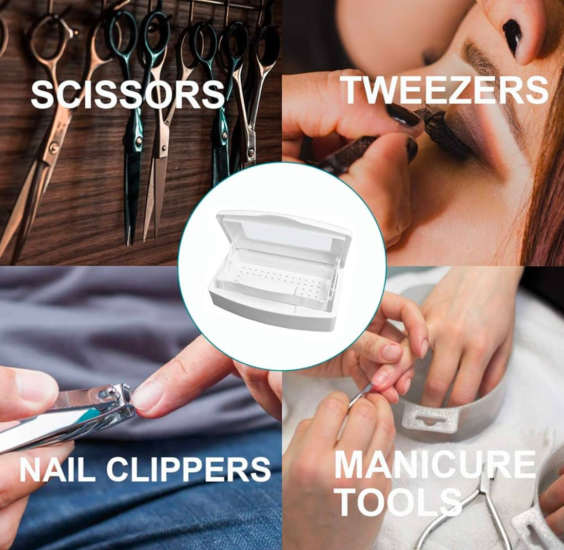 Nail Tool Sterilizer Box – Plastic Disinfection Tray for Tweezers, Lash Extensions & Nail Implements